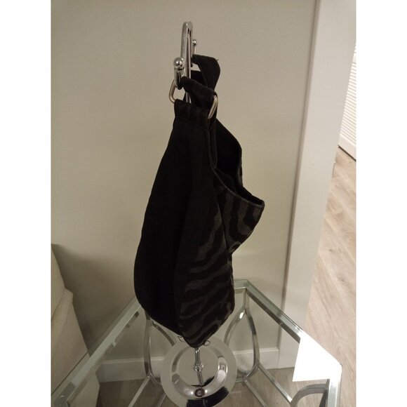 Women's Black and Gray Zebra Print Half Crescent Shoulder Bag - Picture 2 of 6